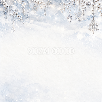 雪の結晶と白銀・上辺に広がる彩り｜文字なしの無料背景イラスト素材 103015