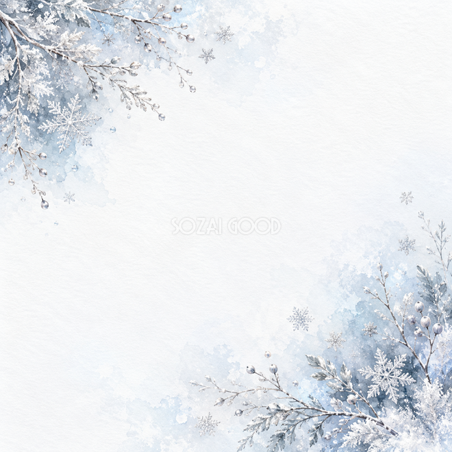雪の結晶と白銀・正方形・対角 雪の結晶と白銀・正方形・対角
