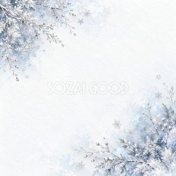 雪の結晶と白銀・対角の彩り｜文字なしの無料背景イラスト素材 103016