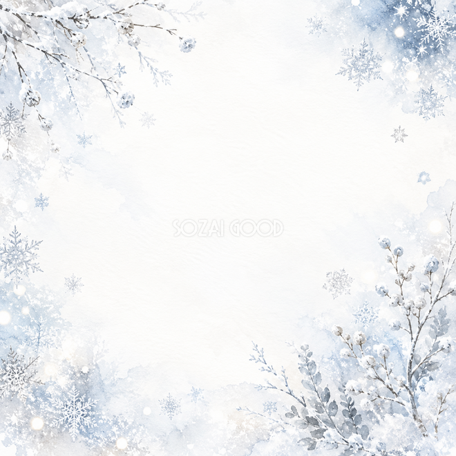 雪の結晶と白銀・正方形・周辺 雪の結晶と白銀・正方形・周辺