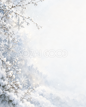 雪の結晶と白銀・縦長・片側の彩り｜文字なしの無料背景イラスト素材 103019