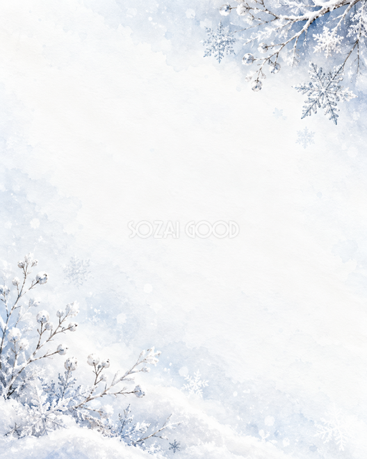 雪の結晶と白銀・縦長・対角
