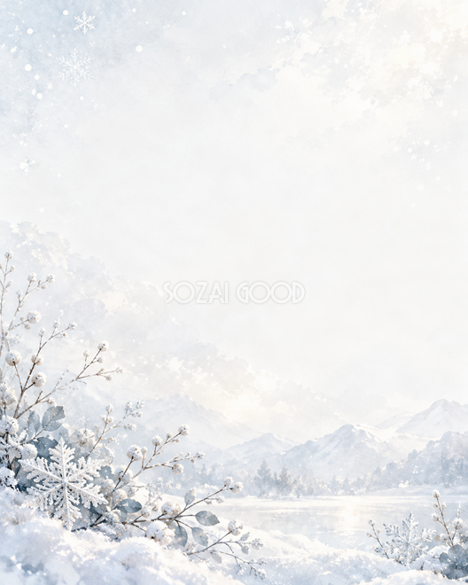 雪の結晶と白銀・縦長・下辺 雪の結晶と白銀・縦長・下辺