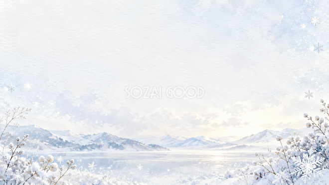 雪の結晶と白銀・横長・下辺 雪の結晶と白銀・横長・下辺