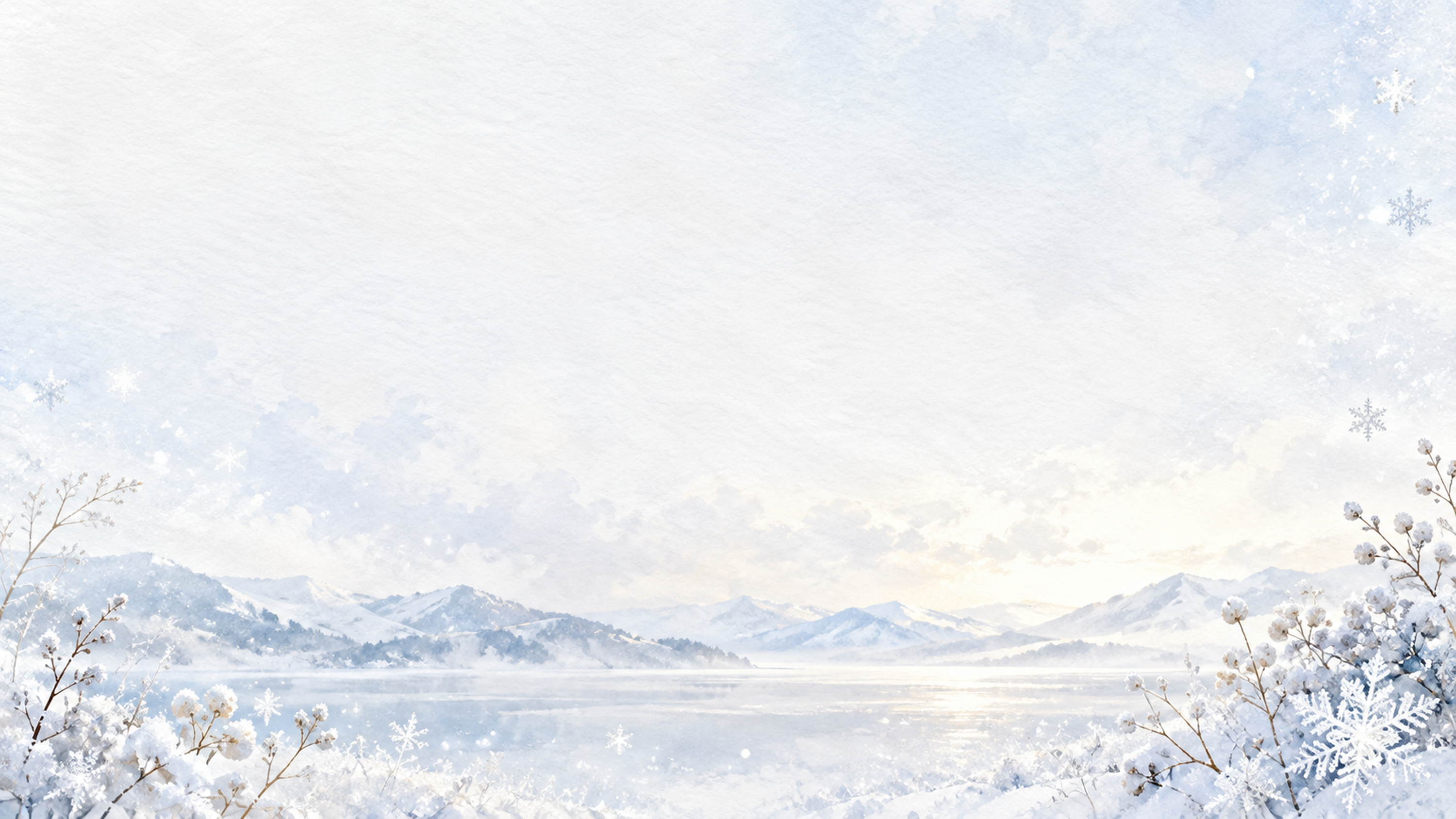 雪の結晶と白銀・横長・下辺の彩り｜文字なしの無料背景イラスト素材 103023に写真・文字を入れる