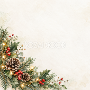 余白の広いクリスマス・左下の彩り｜文字なしの無料背景イラスト素材 103025