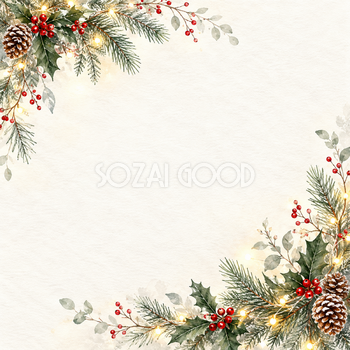 余白の広いクリスマス・周辺のやさしい彩り｜文字なしの無料背景イラスト素材 103030