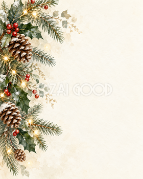 余白の広いクリスマス・縦長・片側の彩り｜文字なしの無料背景イラスト素材 103032