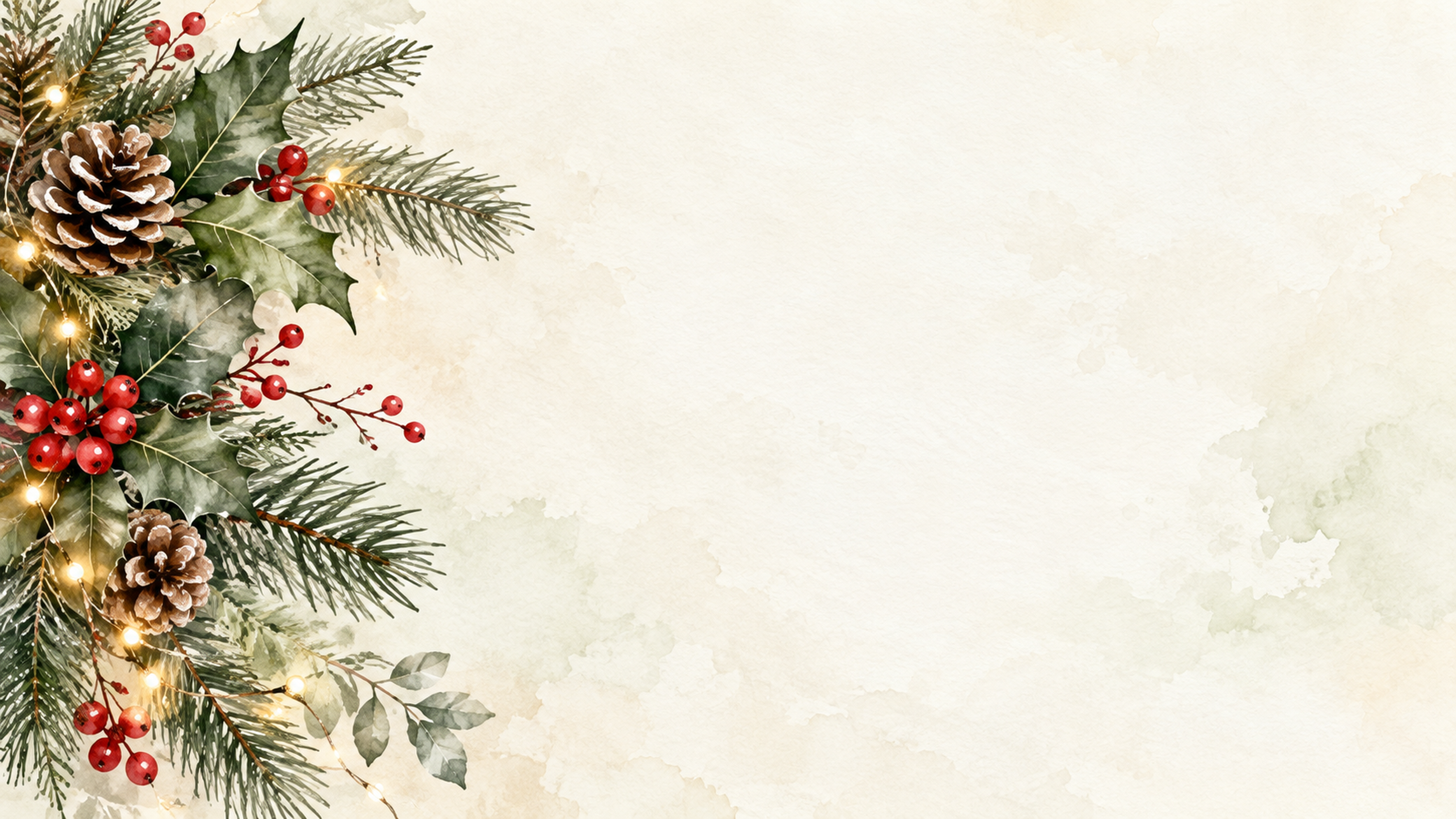 余白の広いクリスマス・横長・片側の彩り｜文字なしの無料背景イラスト素材 103035に写真・文字を入れる