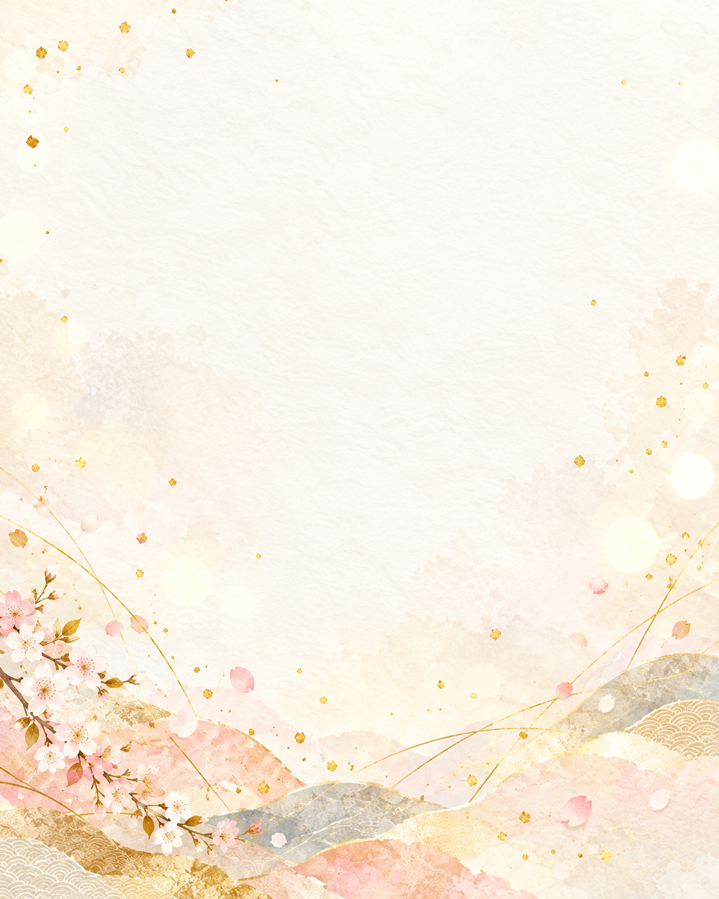 金の紙吹雪と祝福の光・縦長・広い書き込み余白｜文字なしの無料背景イラスト素材 103073に写真・文字を入れる