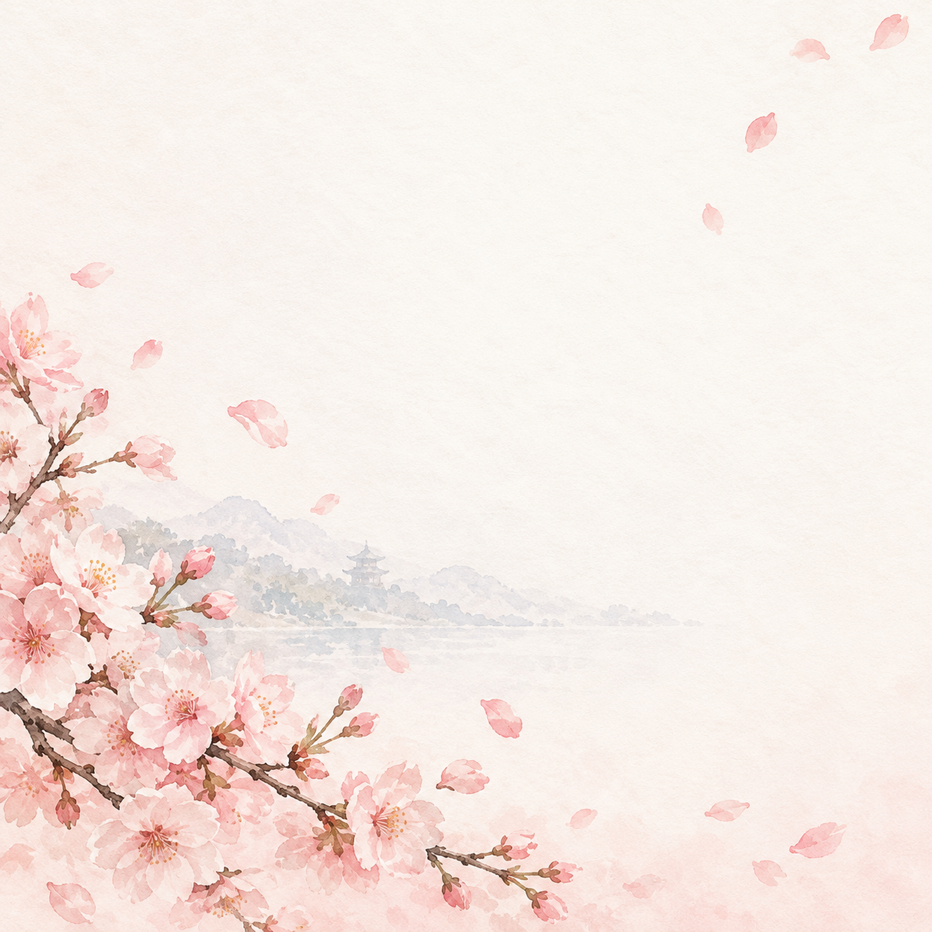 春のお祝い・桜の花びら・左下の彩り｜文字なしの無料背景イラスト素材 103077に写真・文字を入れる
