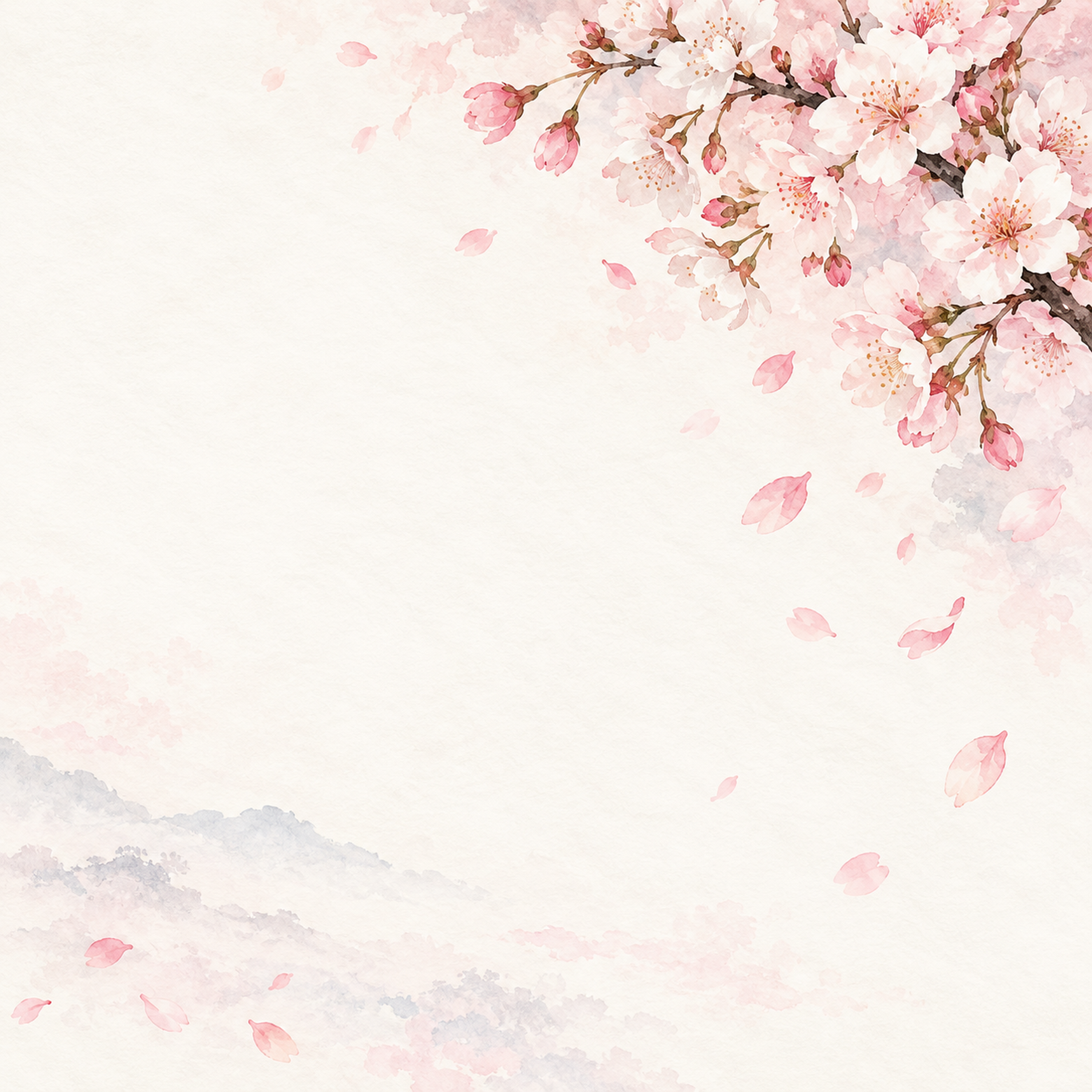 春のお祝い・桜の花びら・右上の彩り｜文字なしの無料背景イラスト素材 103078に写真・文字を入れる