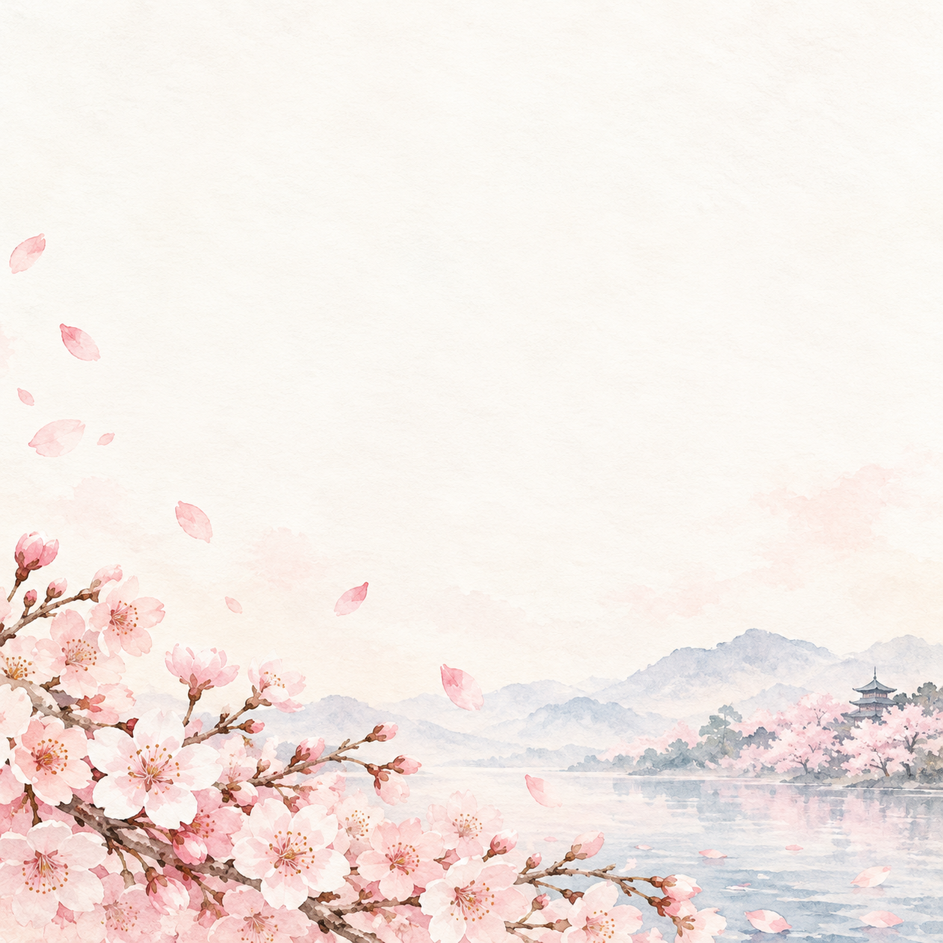 春のお祝い・桜の花びら・下辺に広がる彩り｜文字なしの無料背景イラスト素材 103079に写真・文字を入れる