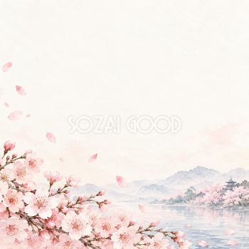 春のお祝い・桜の花びら・下辺に広がる彩り｜文字なしの無料背景イラスト素材 103079