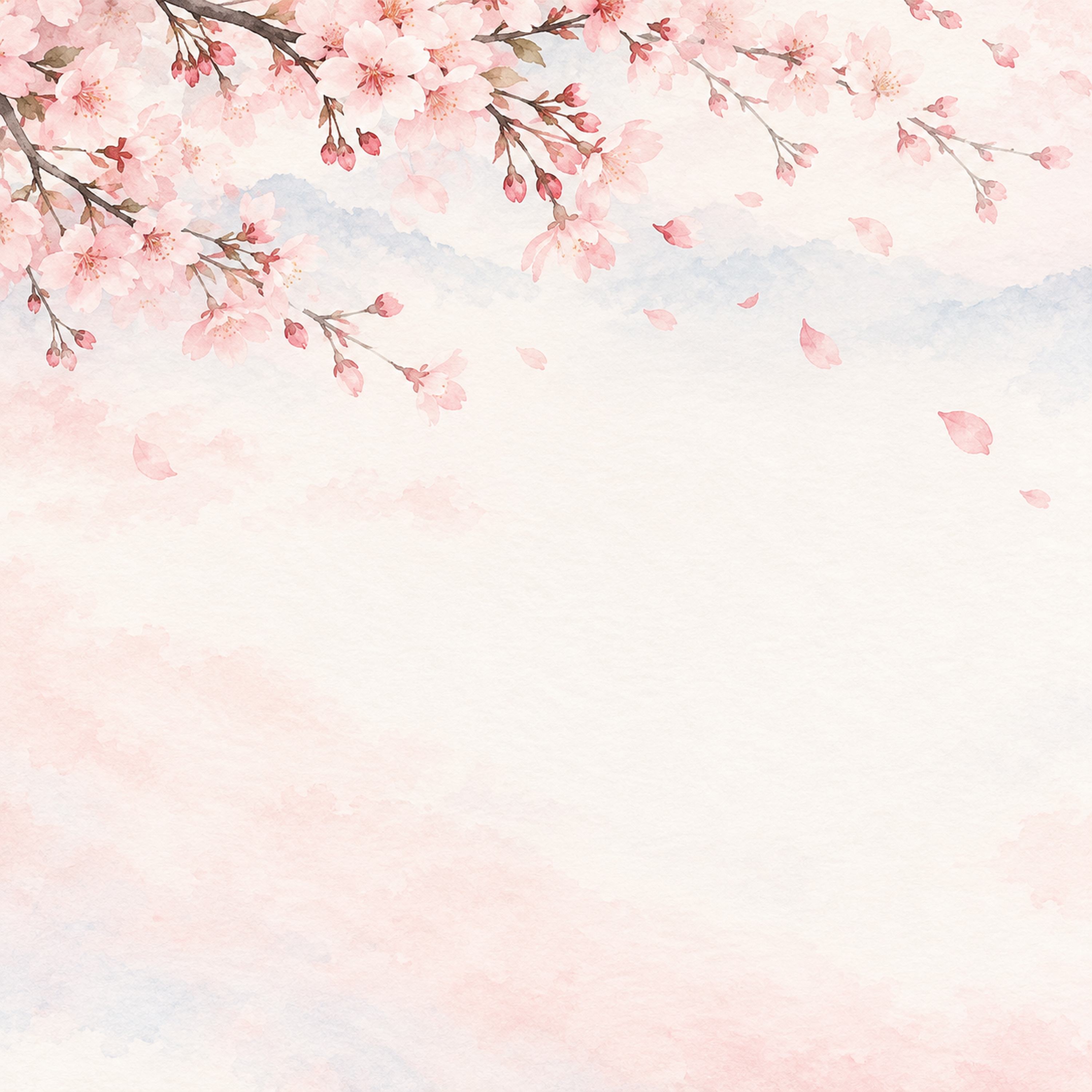 春のお祝い・桜の花びら・上辺に広がる彩り｜文字なしの無料背景イラスト素材 103080に写真・文字を入れる