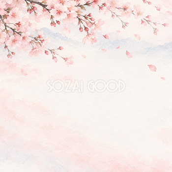 春のお祝い・桜の花びら・上辺に広がる彩り｜文字なしの無料背景イラスト素材 103080