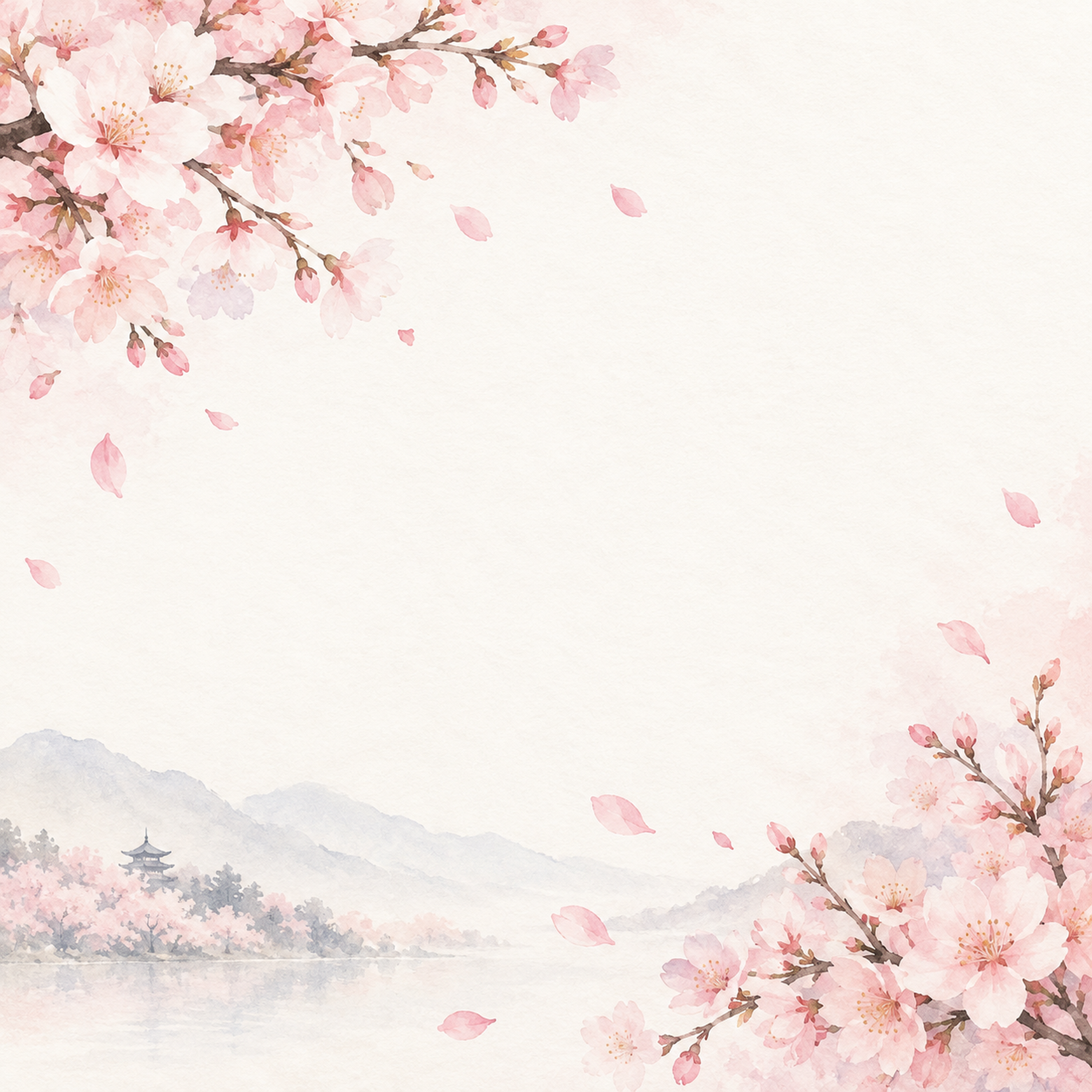 春のお祝い・桜の花びら・対角の彩り｜文字なしの無料背景イラスト素材 103081に写真・文字を入れる
