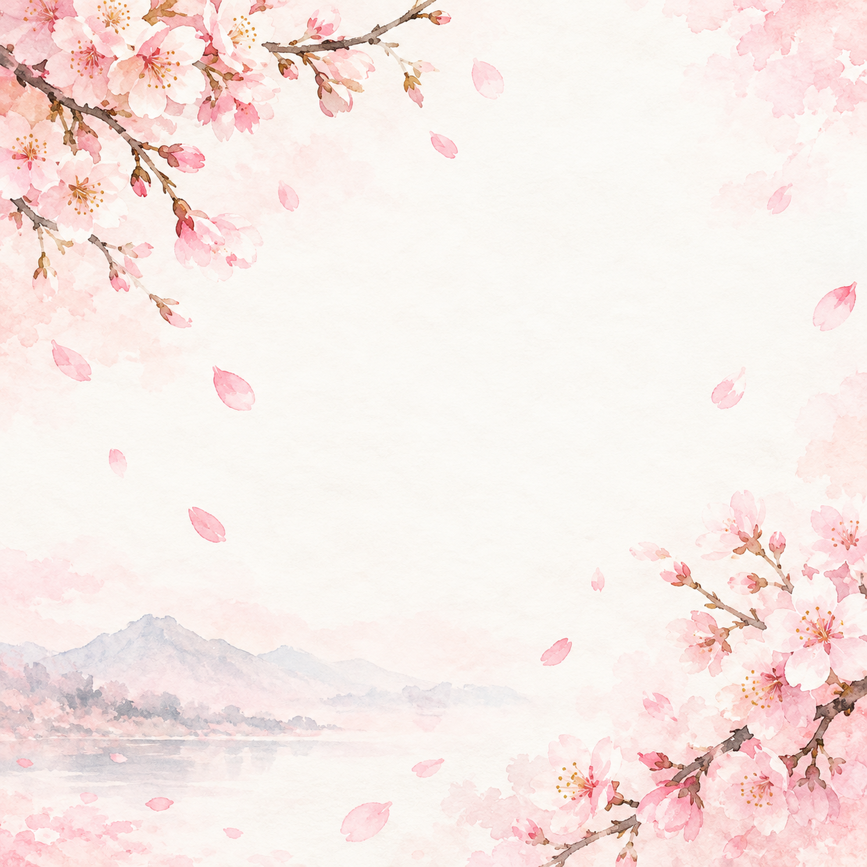 春のお祝い・桜の花びら・周辺のやさしい彩り｜文字なしの無料背景イラスト素材 103082に写真・文字を入れる