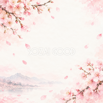 春のお祝い・桜の花びら・周辺のやさしい彩り｜文字なしの無料背景イラスト素材 103082