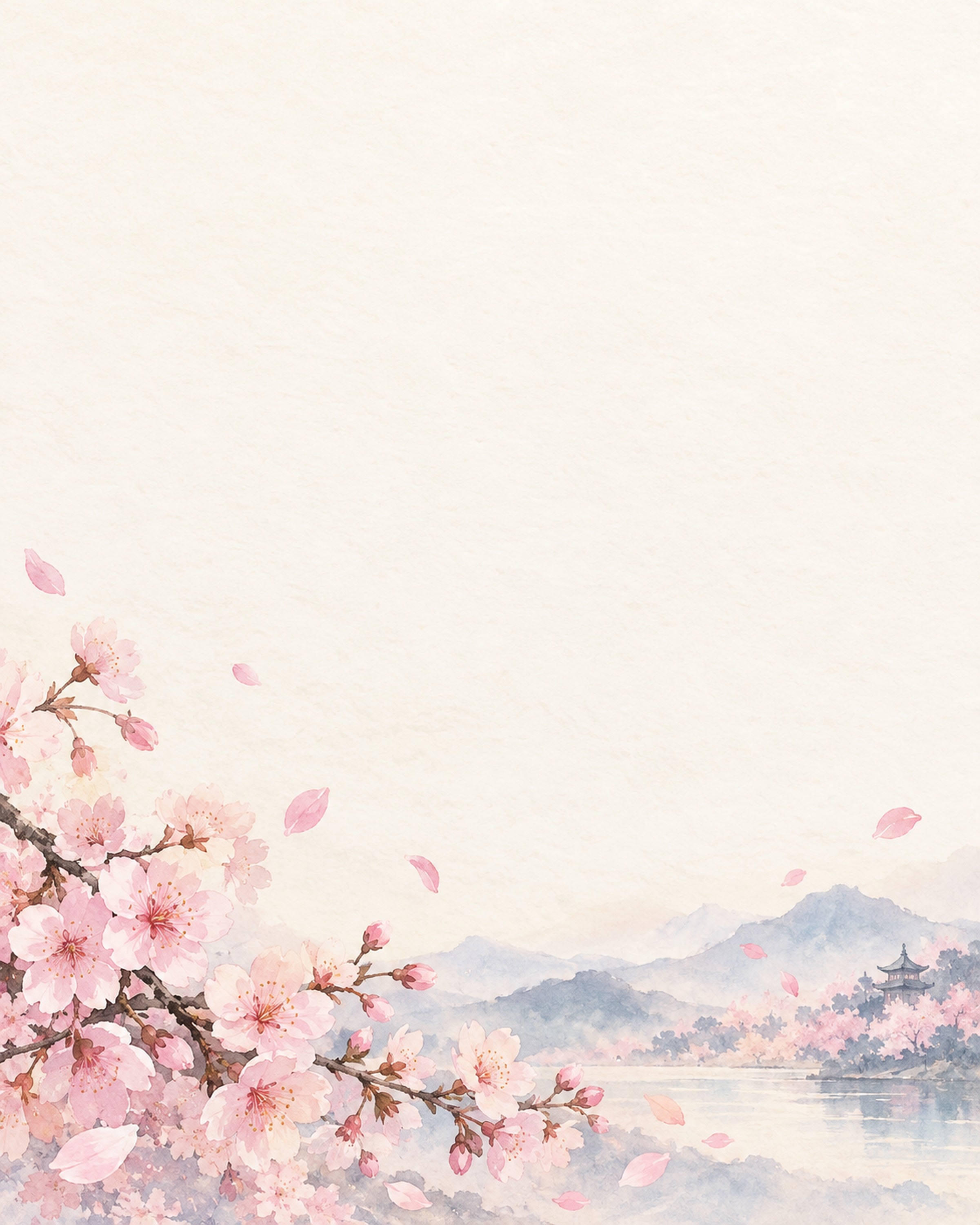 春のお祝い・桜の花びら・縦長・足元の彩り｜文字なしの無料背景イラスト素材 103083に写真・文字を入れる