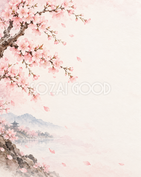 春のお祝い・桜の花びら・縦長・片側の彩り｜文字なしの無料背景イラスト素材 103084