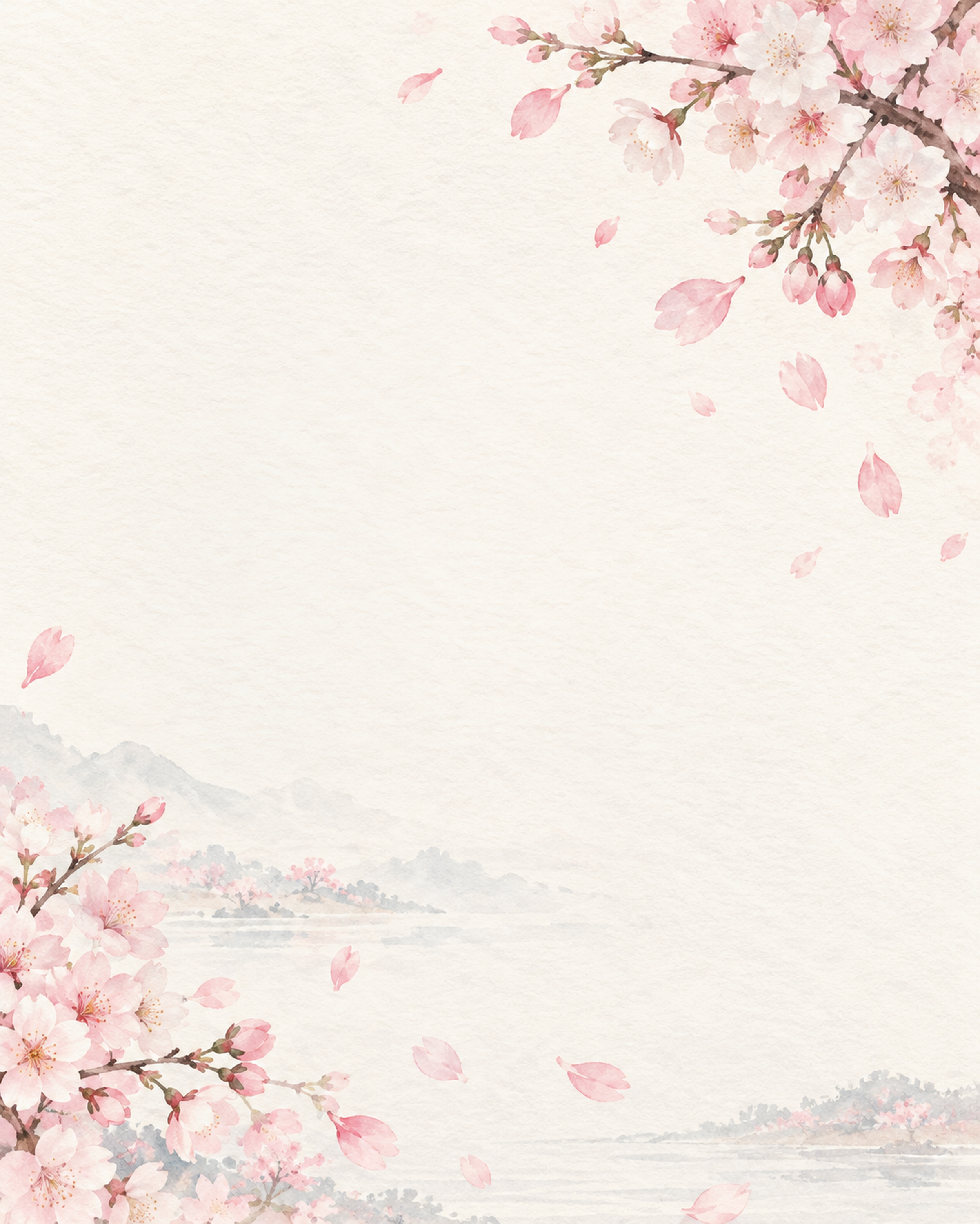 春のお祝い・桜の花びら・縦長・対角の彩り｜文字なしの無料背景イラスト素材 103085に写真・文字を入れる