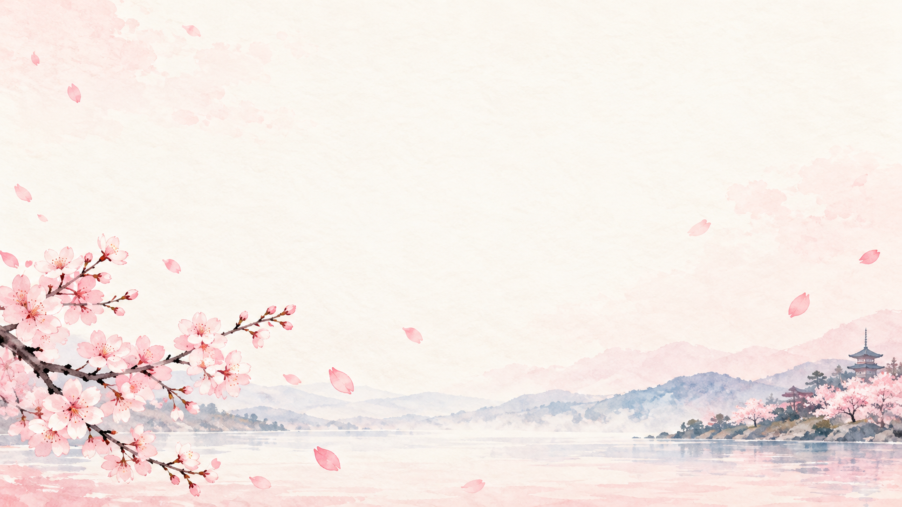 春のお祝い・桜の花びら・横長・下辺の彩り｜文字なしの無料背景イラスト素材 103088に写真・文字を入れる