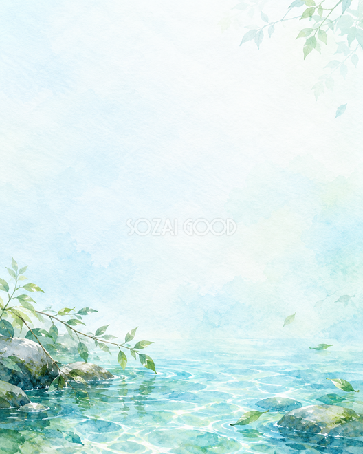 水面と青葉・縦長・足元 水面と青葉・縦長・足元