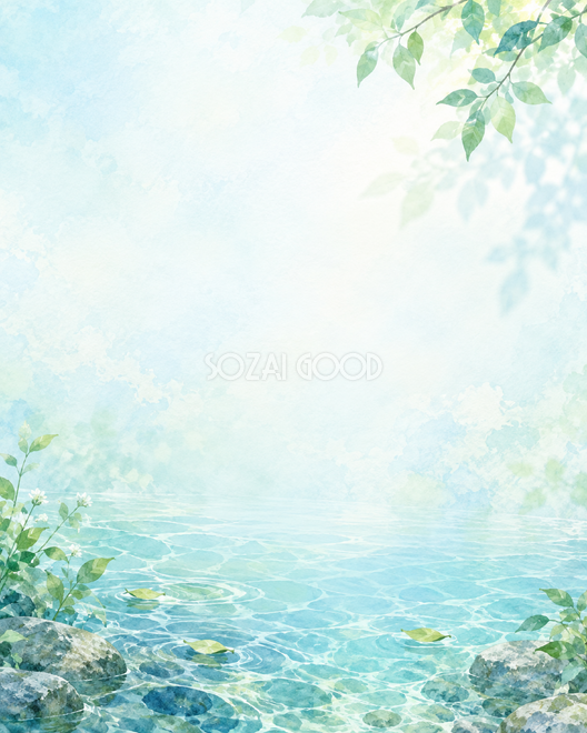 水面と青葉・縦長・下辺 水面と青葉・縦長・下辺