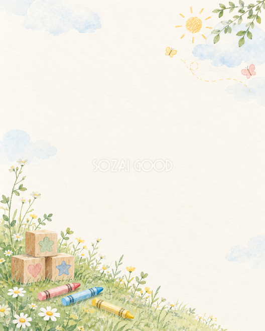 積み木と草花・縦長・対角 積み木と草花・縦長・対角