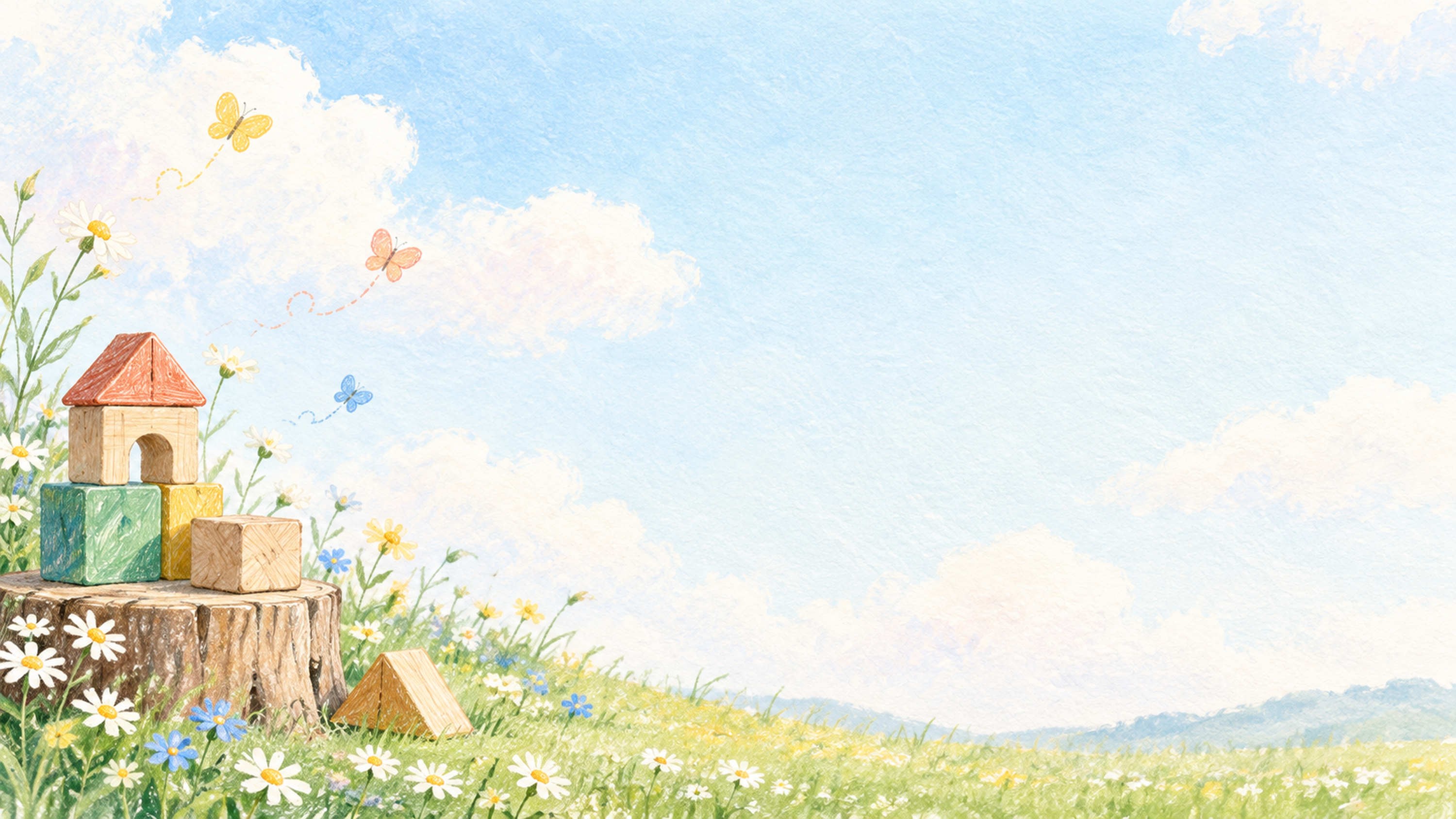 子どものお便り背景・横長・片側の彩り｜文字なしの無料背景イラスト素材 103152に写真・文字を入れる