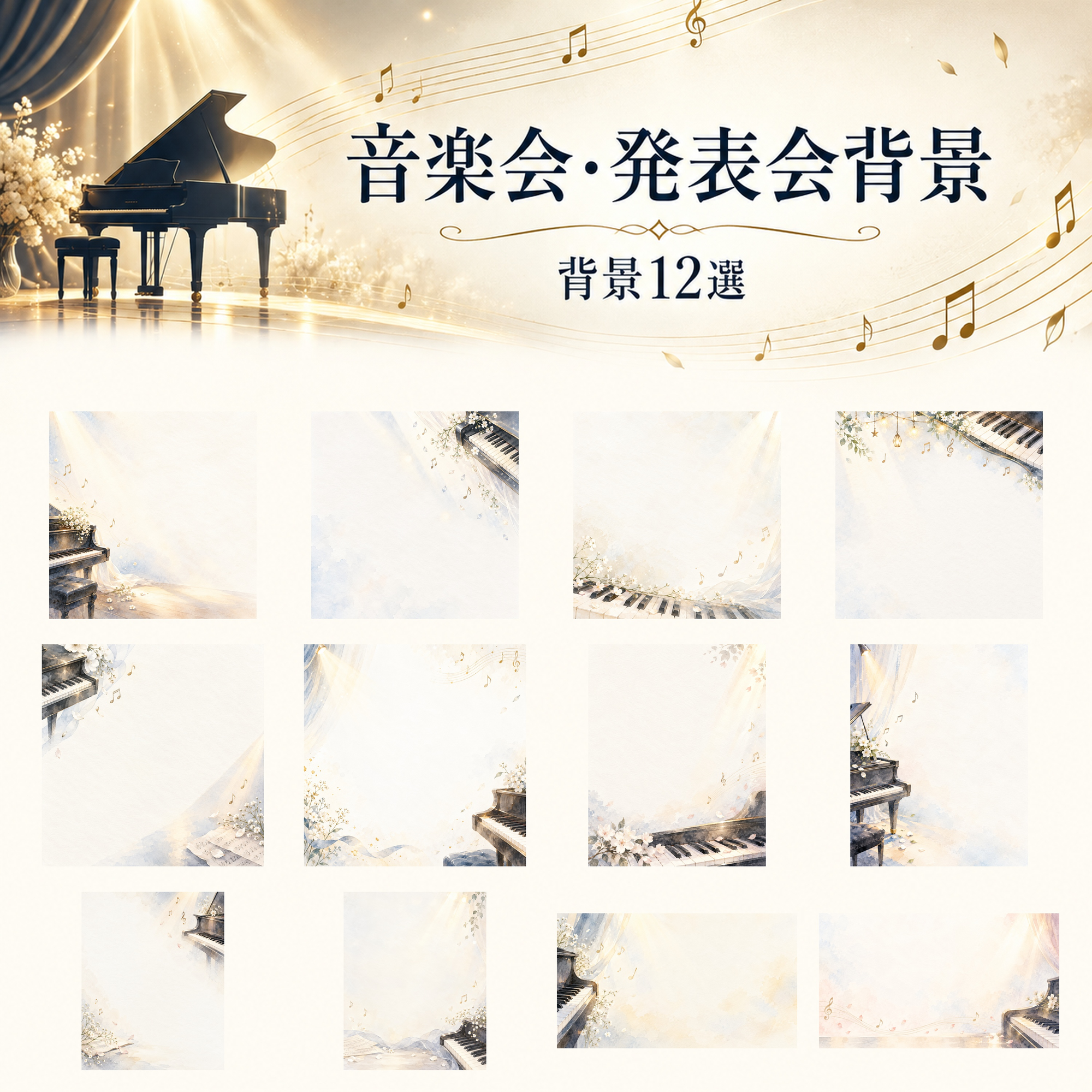 音楽会・発表会背景12選｜文字なしの無料背景イラスト素材 103154に写真・文字を入れる
