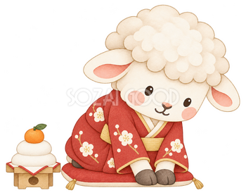 正座でご挨拶する羊のイラスト｜未年・お正月のかわいい無料素材 103192