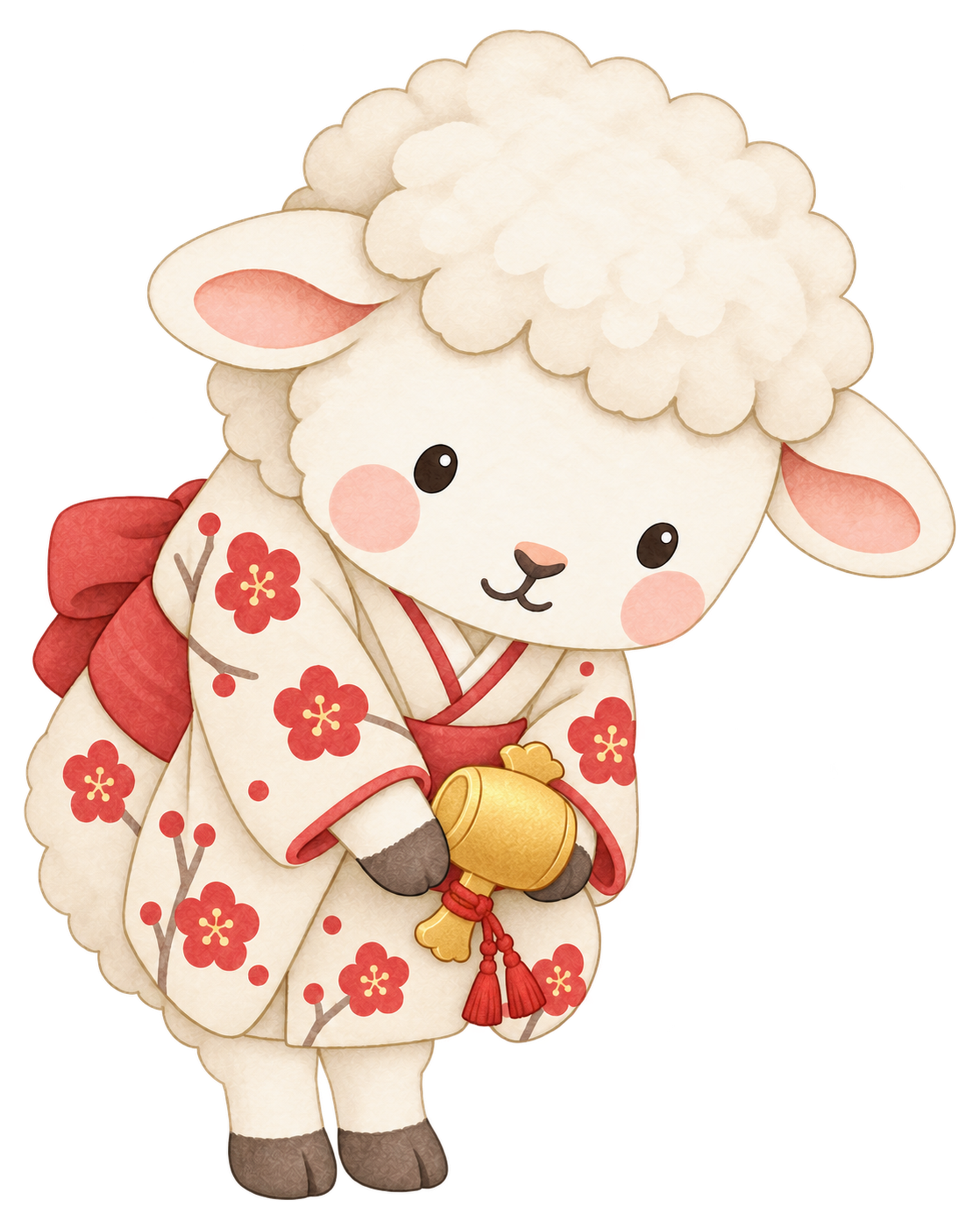 打ち出の小槌を持って挨拶する羊のイラスト｜未年・お正月のかわいい無料素材 103207に写真・文字を入れる