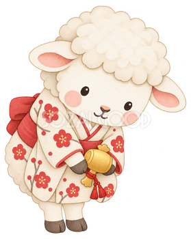 打ち出の小槌を持って挨拶する羊のイラスト｜未年・お正月のかわいい無料素材 103207