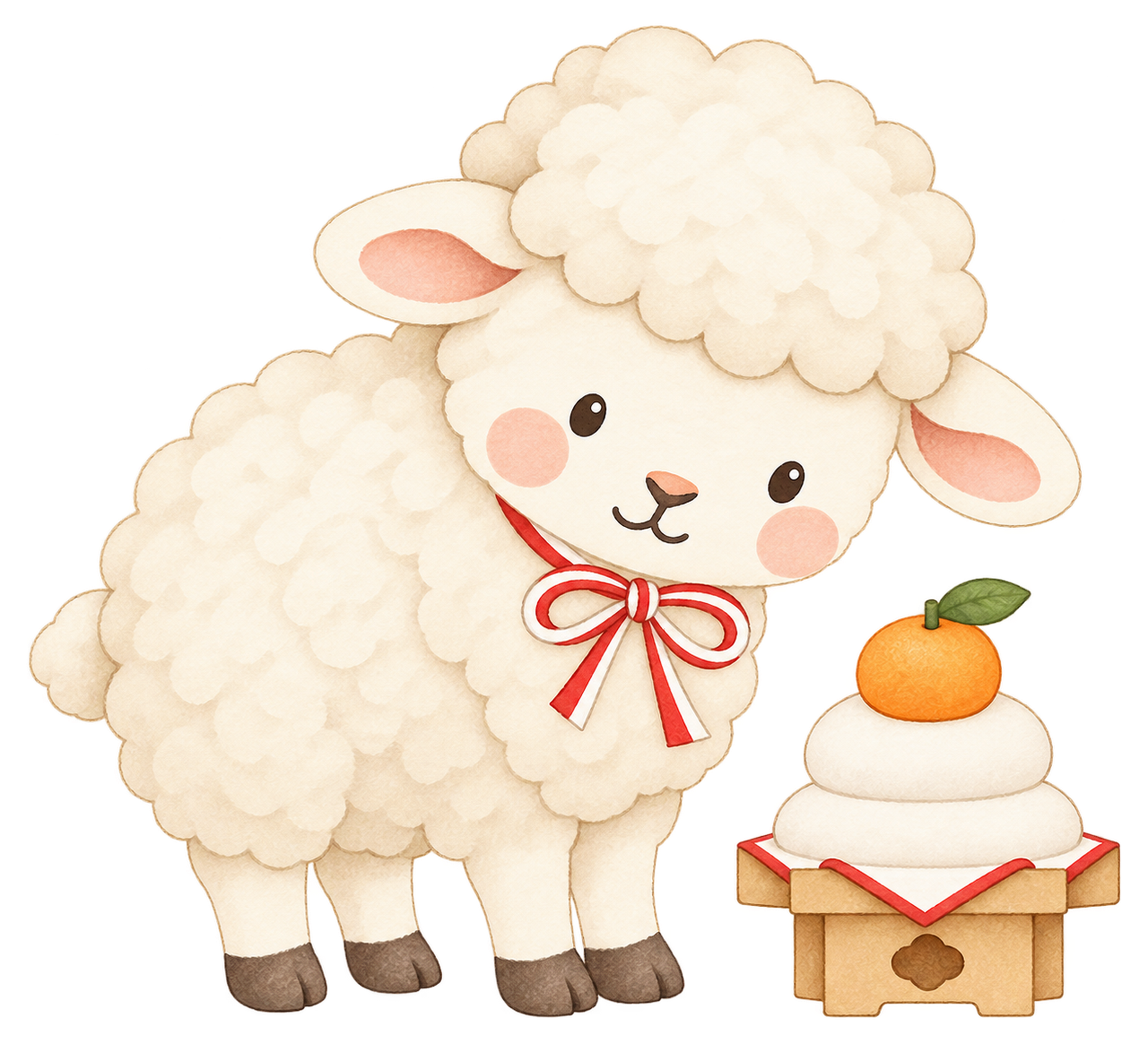 羊と鏡餅のイラスト｜未年・お正月のかわいい無料素材 103210に写真・文字を入れる
