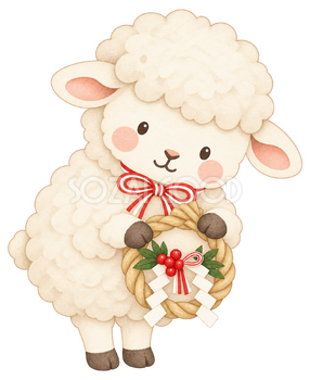 羊としめ縄のイラスト｜未年・お正月のかわいい無料素材 103212