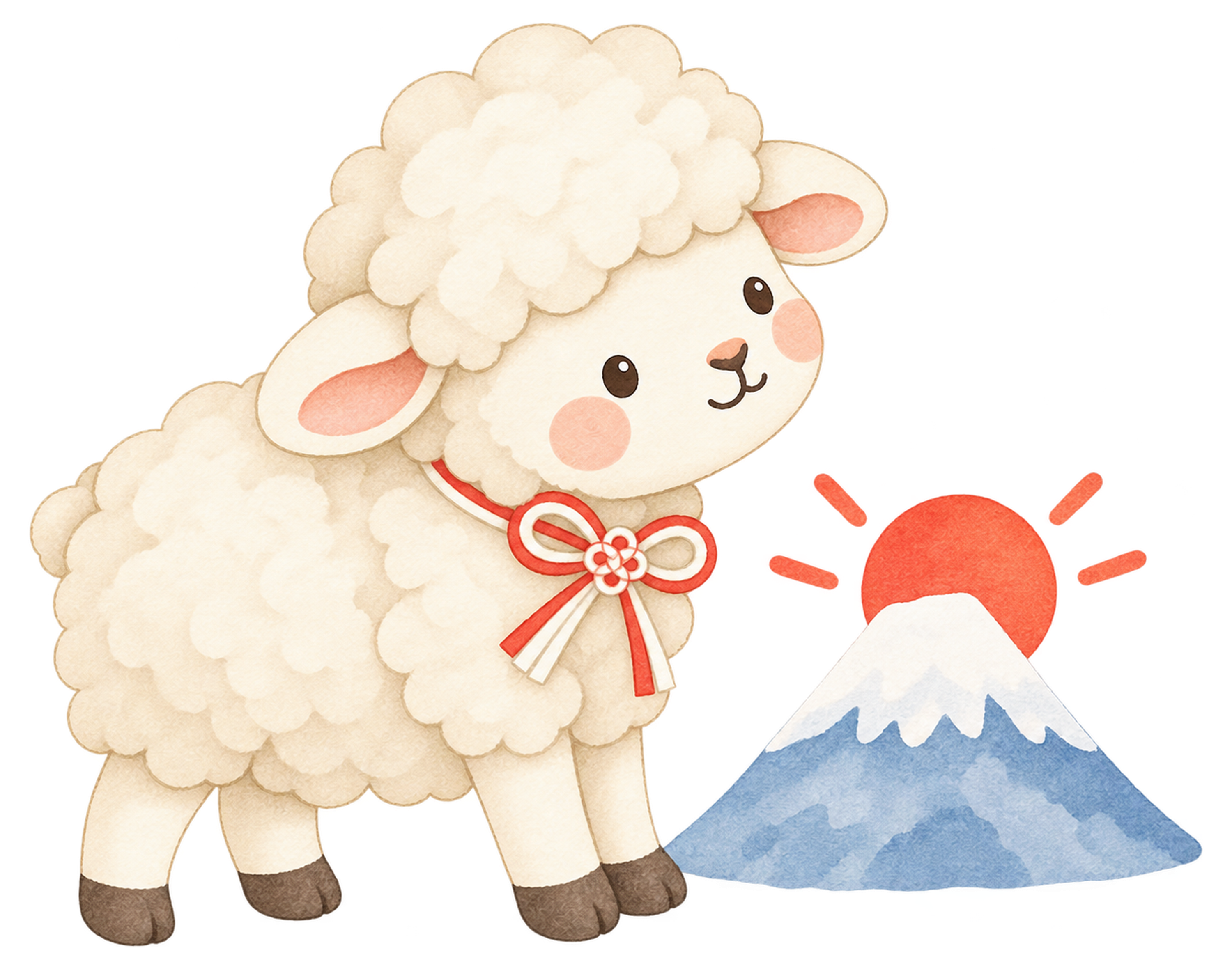羊と初日の出のイラスト｜未年・お正月のかわいい無料素材 103217に写真・文字を入れる