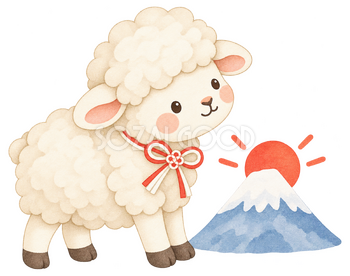 羊と初日の出のイラスト｜未年・お正月のかわいい無料素材 103217