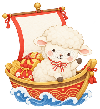羊と宝船のイラスト｜未年・お正月のかわいい無料素材 103218