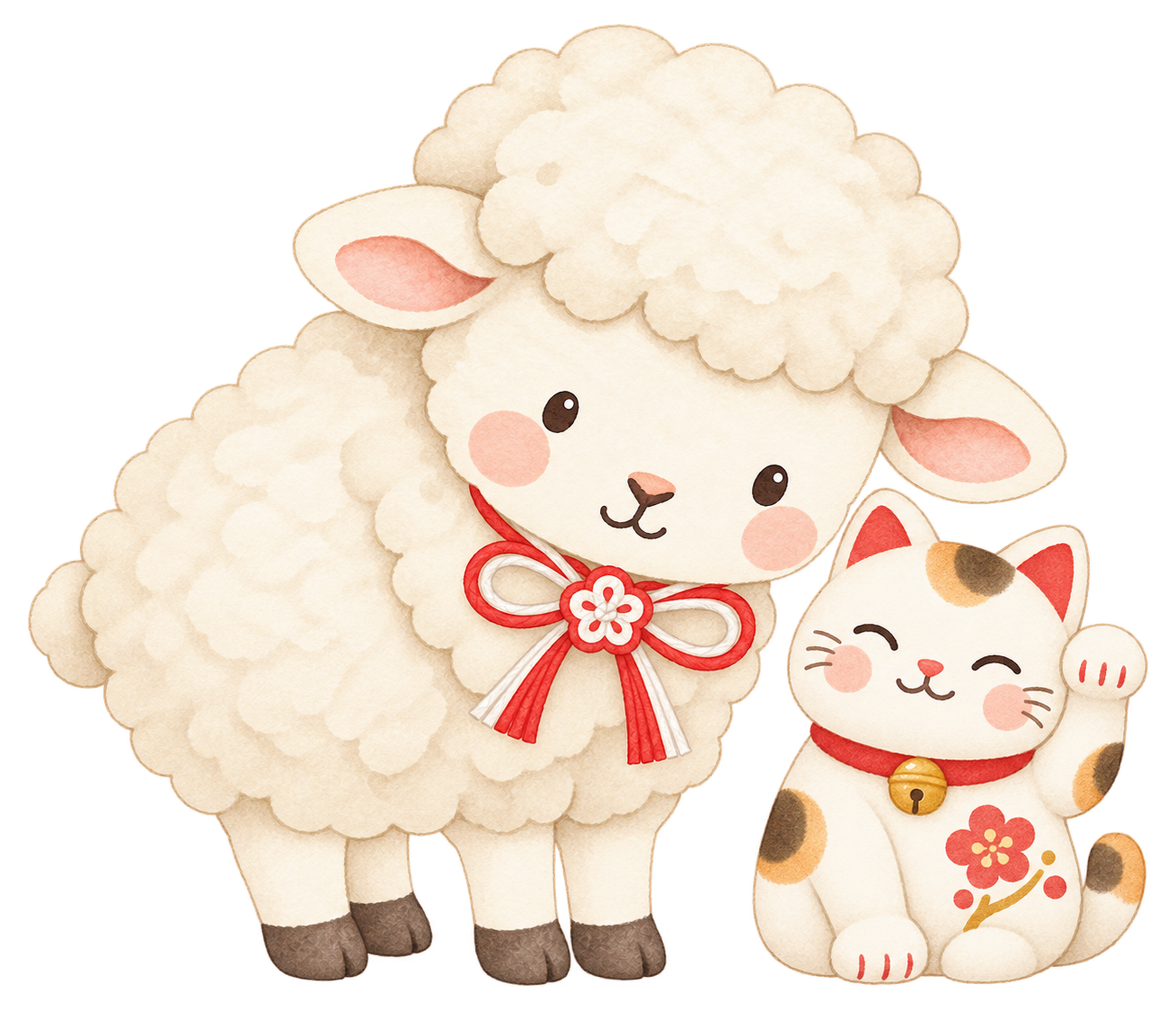 羊と招き猫のイラスト｜未年・お正月のかわいい無料素材 103220に写真・文字を入れる