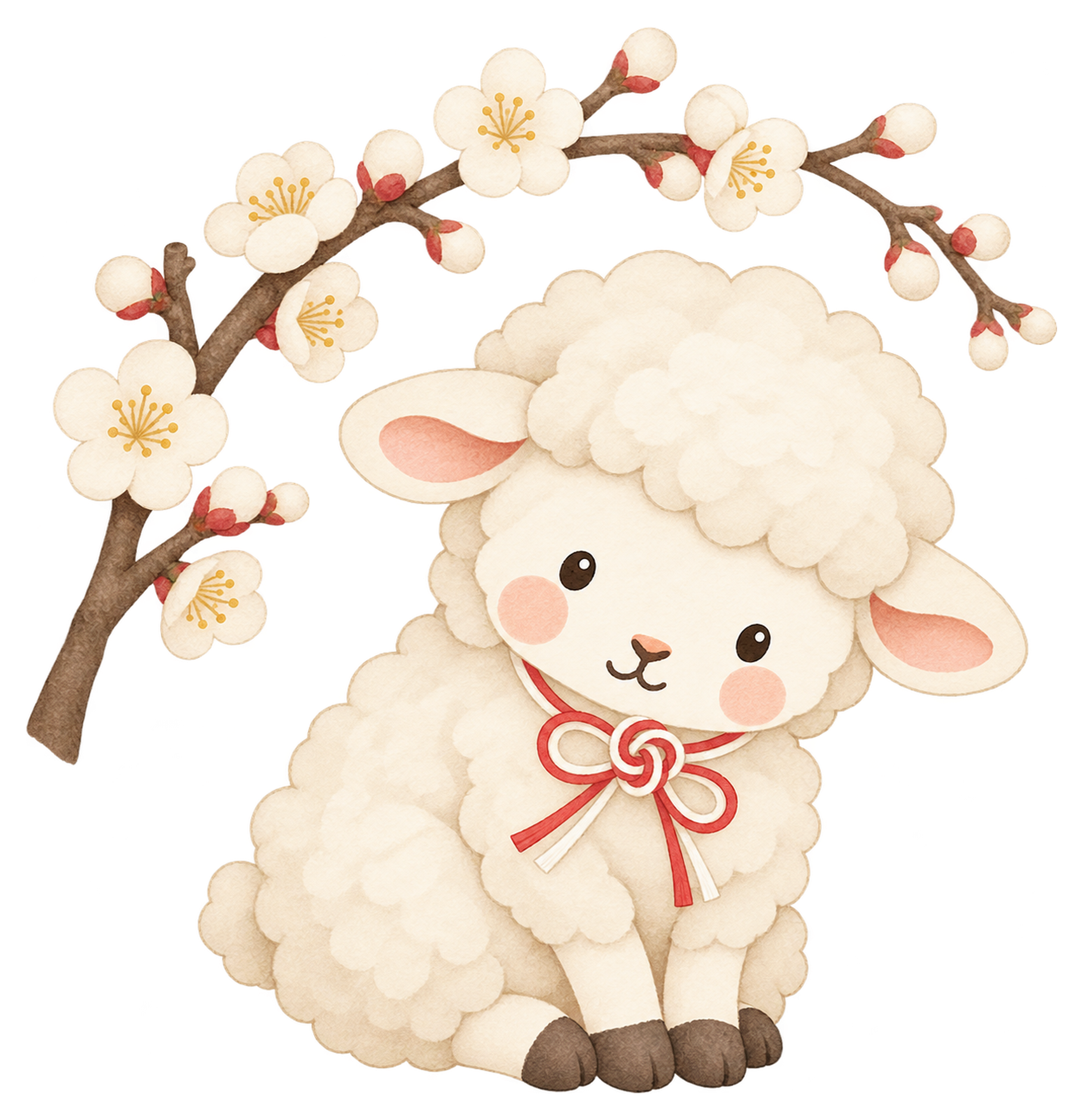 羊と白梅のイラスト｜未年・お正月のかわいい無料素材 103224に写真・文字を入れる