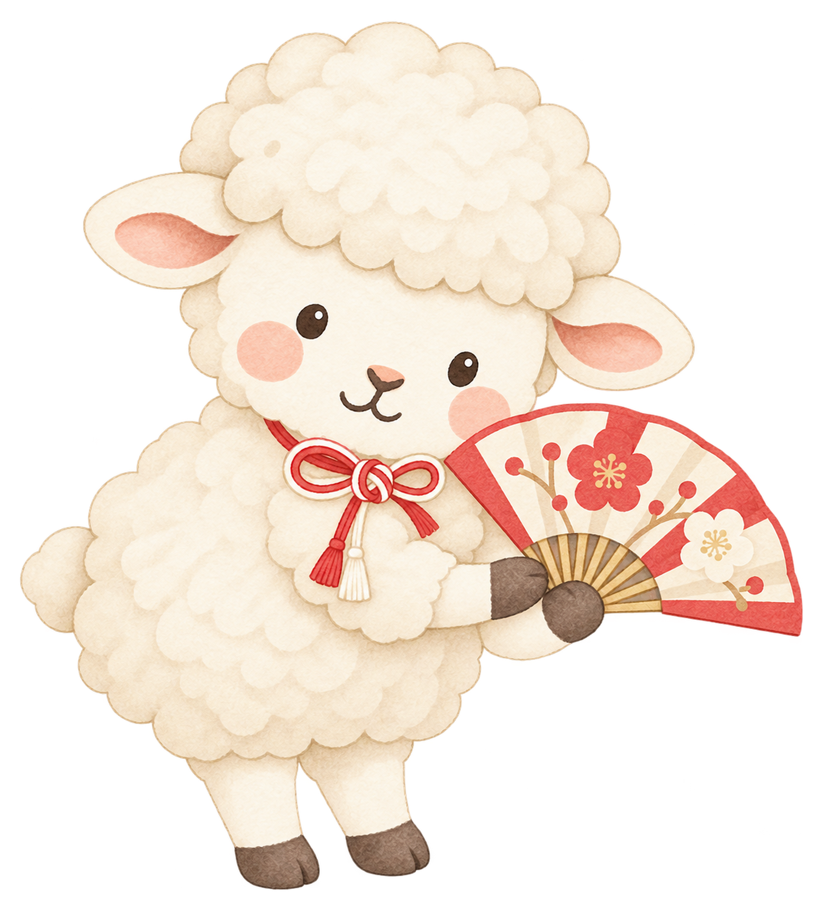 羊と扇のイラスト｜未年・お正月のかわいい無料素材 103227に写真・文字を入れる