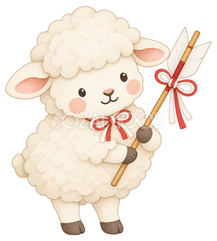 羊と破魔矢のイラスト｜未年・お正月のかわいい無料素材 103229