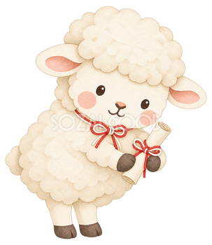 羊とおみくじのイラスト｜未年・お正月のかわいい無料素材 103231