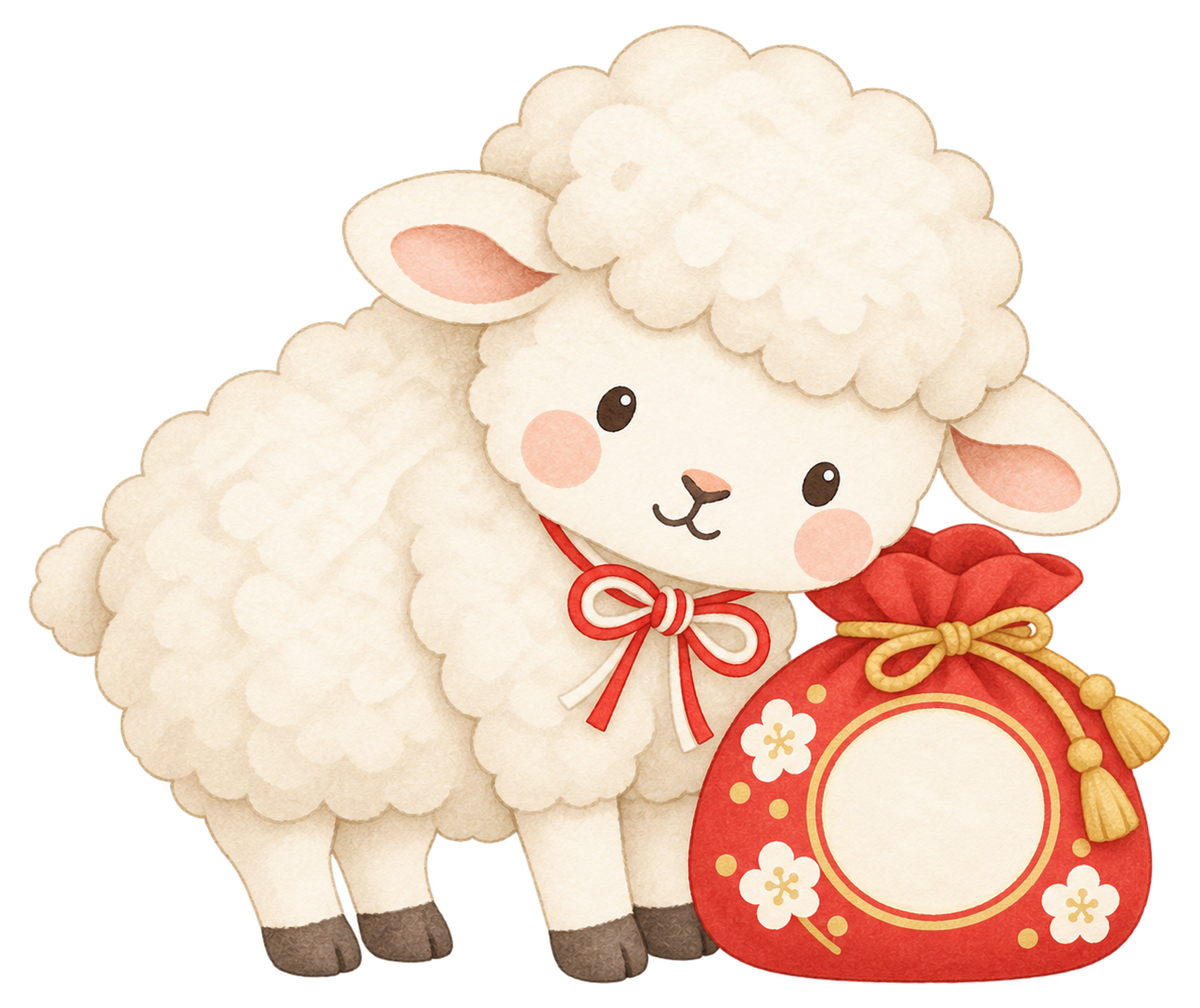 羊と福袋のイラスト｜未年・お正月のかわいい無料素材 103232に写真・文字を入れる