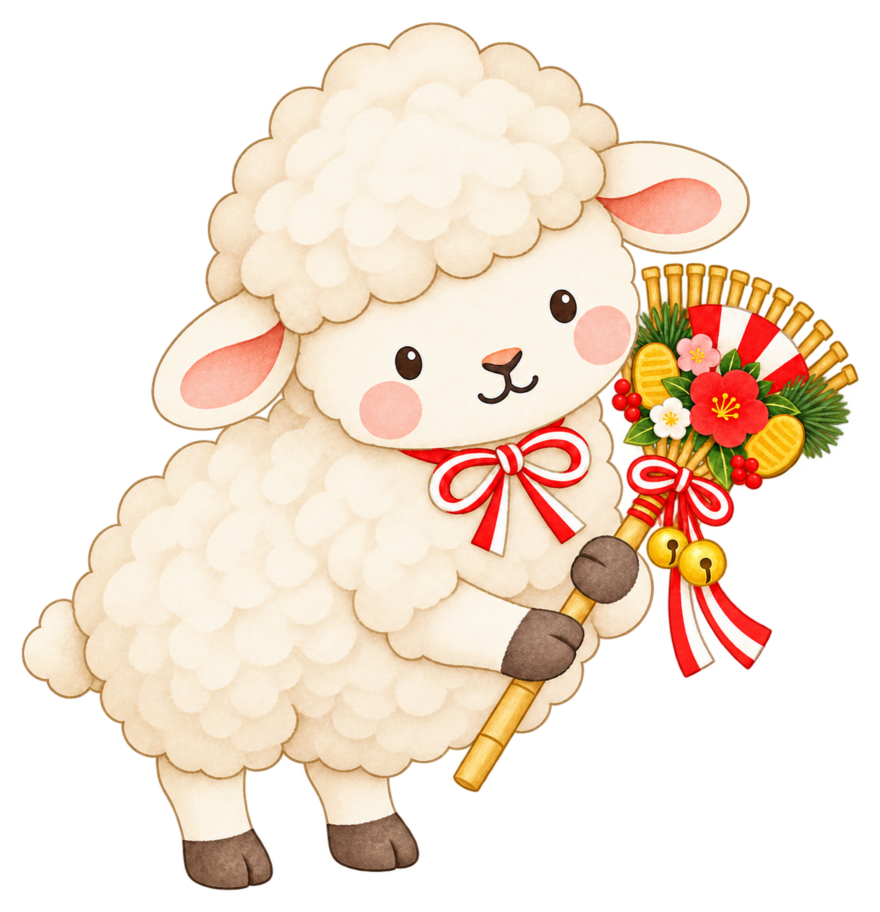 羊と縁起熊手のイラスト｜未年・お正月のかわいい無料素材 103233に写真・文字を入れる