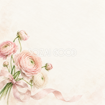 桃色の花と長いリボン｜文字なしの無料背景イラスト素材 103267