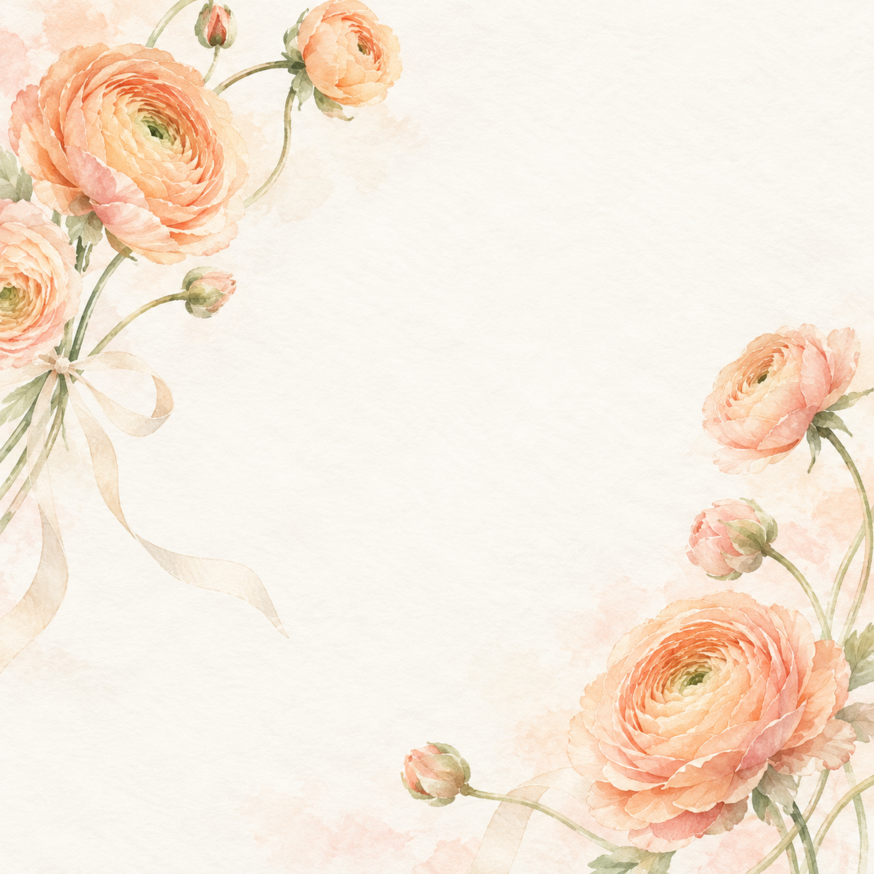 杏色の花と細いリボン｜文字なしの無料背景イラスト素材 103272に写真・文字を入れる