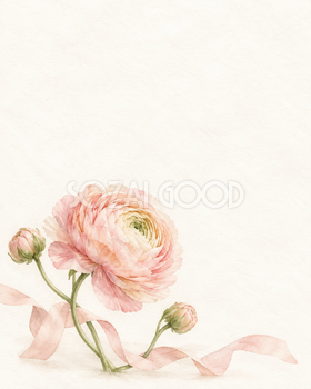 一輪の花とリボンの端｜文字なしの無料背景イラスト素材 103273